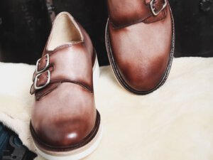 Bán giày tây nam da bò sneaker đẹp monkstrap knar kanat nâu trắng 002