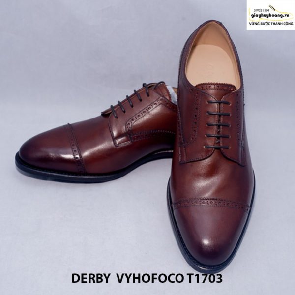 Giày nam da bò màu nâu Derby vyhofoco T1703 cao cấp chính hãng 006