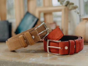 Dây nịt da lộn nam đầu kim da bò 2 lớp 001