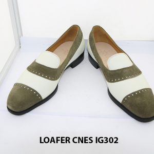 [Outlet Size 41] Giày lười nam da lộn xanh rêu Loafer Cnes IG302 002
