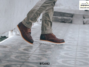 Giày da Boot cổ cao cột dây đế bằng BT2082 003