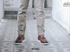 Giày da Boot cổ cao cột dây đế bằng BT2082 001