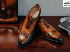 Giày da nam da trơn đánh Patina cao cấp Oxford O2119 001