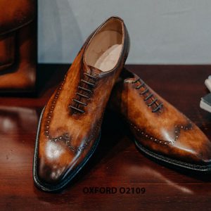 Giày da nam da trơn đánh Patina cao cấp Oxford O2119 001