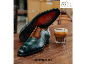 Giày tây nam da bê dập vân cá sấu Oxford O2123 004