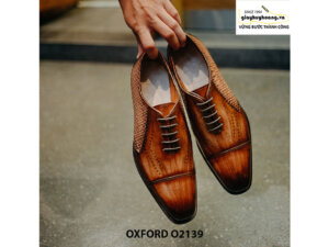 Giày tây nam da đan xen kết hợp da bê Oxford O2139 001