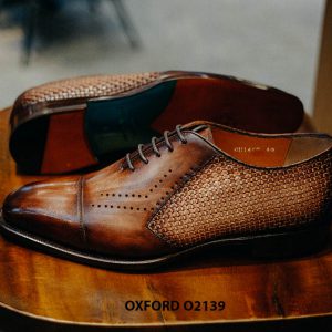 Giày tây nam da đan xen kết hợp da bê Oxford O2139 003