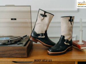 Giày da Boot nam cao cổ phối trắng đen BT2121 003