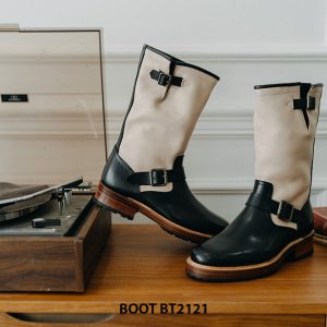 Giày da Boot nam cao cổ phối trắng đen BT2121 003