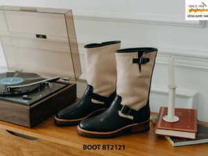 Giày da Boot nam cao cổ phối trắng đen BT2121 001