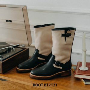 Giày da Boot nam cao cổ phối trắng đen BT2121 001