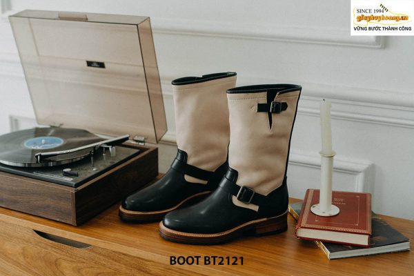 Giày da Boot nam cao cổ phối trắng đen BT2121 001