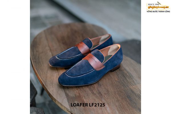 Giày lười nam da lộn xanh Navy Penny Loafer LF2125 002