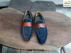 Giày lười nam da lộn xanh Navy Penny Loafer LF2125 001