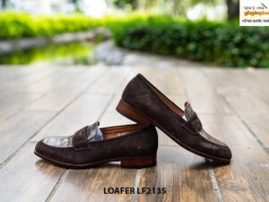 Giày lười nam da lộn phối vân cá sấu Loafer LF2136 002