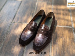 Giày lười nam da lộn phối vân cá sấu Loafer LF2136 001