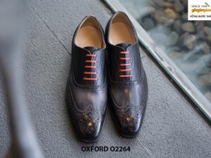 Giày da nam Patina tím khói Oxford O2265 001