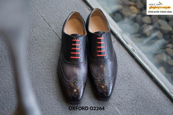 Giày da nam Patina tím khói Oxford O2265 001