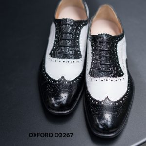 Giày da nam wingtips đen phối trắng Oxford O2267 001