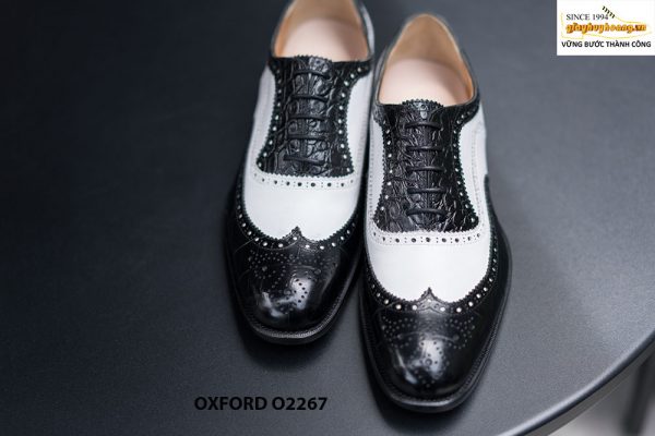 Giày da nam wingtips đen phối trắng Oxford O2267 001