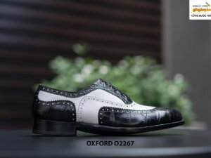 Giày da nam wingtips đen phối trắng Oxford O2267 004