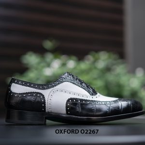 Giày da nam wingtips đen phối trắng Oxford O2267 004