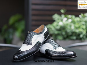 Giày da nam wingtips đen phối trắng Oxford O2267 003