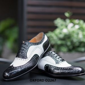 Giày da nam wingtips đen phối trắng Oxford O2267 003