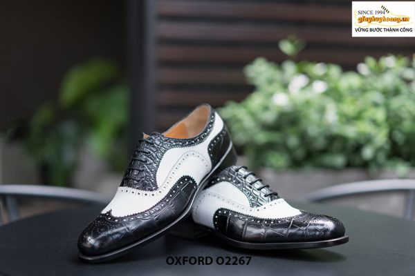 Giày da nam wingtips đen phối trắng Oxford O2267 003