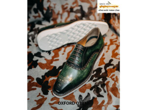 Giày da nam đánh Patina xanh rêu Oxford O2310 005