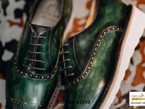 Giày da nam đánh Patina xanh rêu Oxford O2310 004