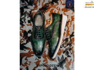 Giày da nam đánh Patina xanh rêu Oxford O2310 003