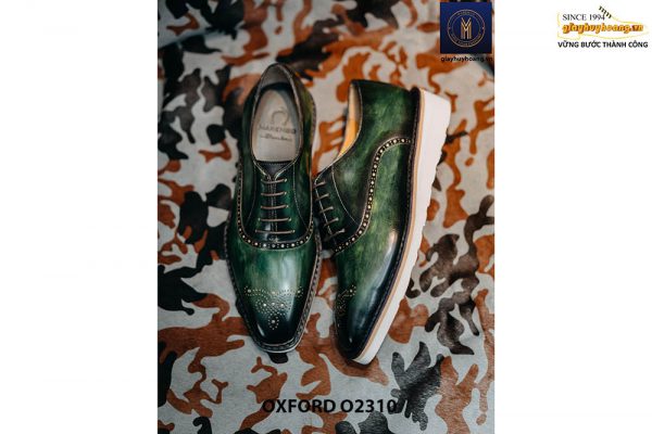 Giày da nam đánh Patina xanh rêu Oxford O2310 003