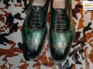 Giày da nam đánh Patina xanh rêu Oxford O2310 002