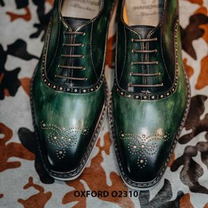 Giày da nam đánh Patina xanh rêu Oxford O2310 002