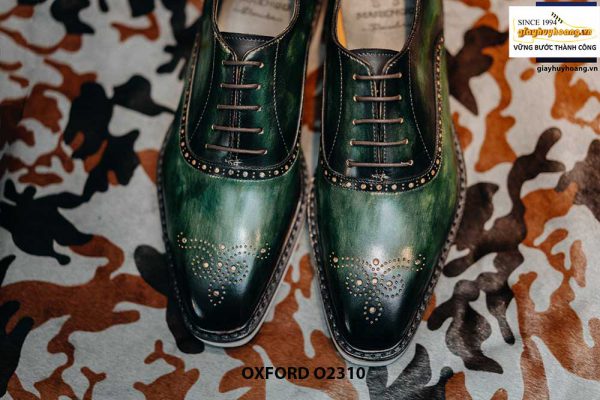 Giày da nam đánh Patina xanh rêu Oxford O2310 002