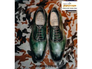 Giày da nam đánh Patina xanh rêu Oxford O2310 001