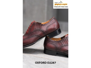 Giày da oxford nam Patina đỏ đô O2287 004