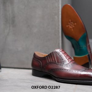 Giày da oxford nam Patina đỏ đô O2287 003