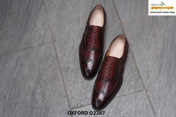 Giày da oxford nam Patina đỏ đô O2287 001