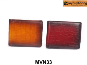 Ví da bò 3 ngăn dài đựng tiền dập vân cá sấu MVN33 001