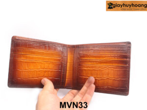 Ví da bò 3 ngăn dài đựng tiền dập vân cá sấu MVN33 003