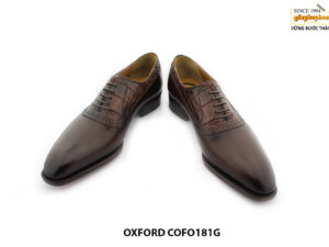 [Outlet size 41] Giày da bò phối cá sấu màu nâu Oxford COFO181G 004