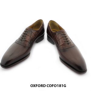[Outlet size 41] Giày da bò phối cá sấu màu nâu Oxford COFO181G 004
