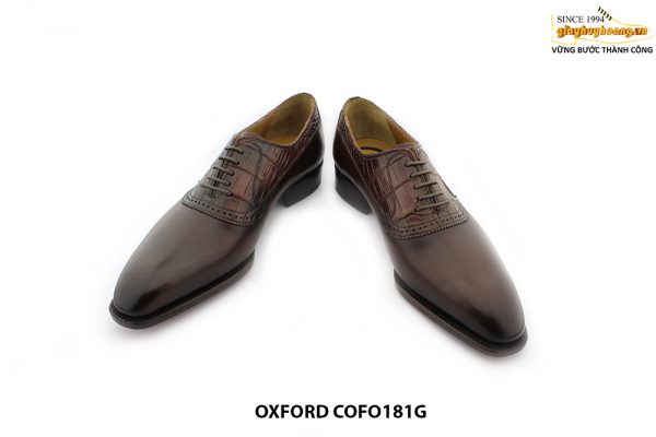 [Outlet size 41] Giày da bò phối cá sấu màu nâu Oxford COFO181G 004