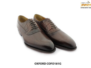 [Outlet size 41] Giày da bò phối cá sấu màu nâu Oxford COFO181G 003