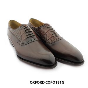 [Outlet size 41] Giày da bò phối cá sấu màu nâu Oxford COFO181G 003