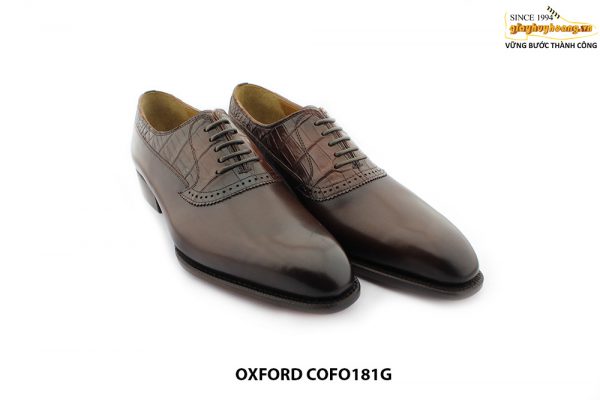 [Outlet size 41] Giày da bò phối cá sấu màu nâu Oxford COFO181G 003