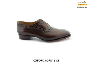 [Outlet size 41] Giày da bò phối cá sấu màu nâu Oxford COFO181G 001