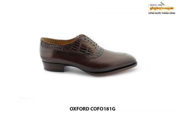 [Outlet size 41] Giày da bò phối cá sấu màu nâu Oxford COFO181G 001
